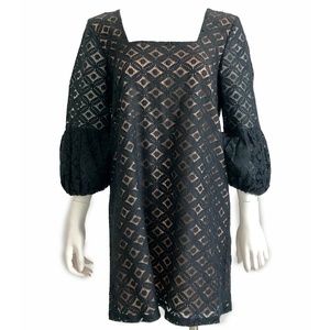 Anna Sui for Anthropologie Dress Black Illusion Lace Puff Sleeves Size 8